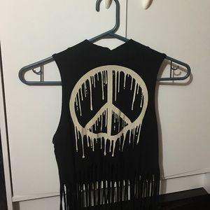 Black & Beige Peace Sign Crop Top